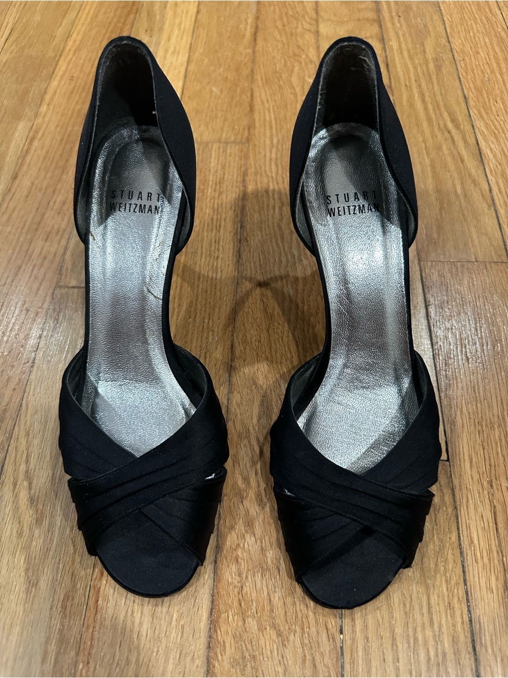 Stuart Weitzman Peep Toe Pumps Black Silk Women 6.5 M